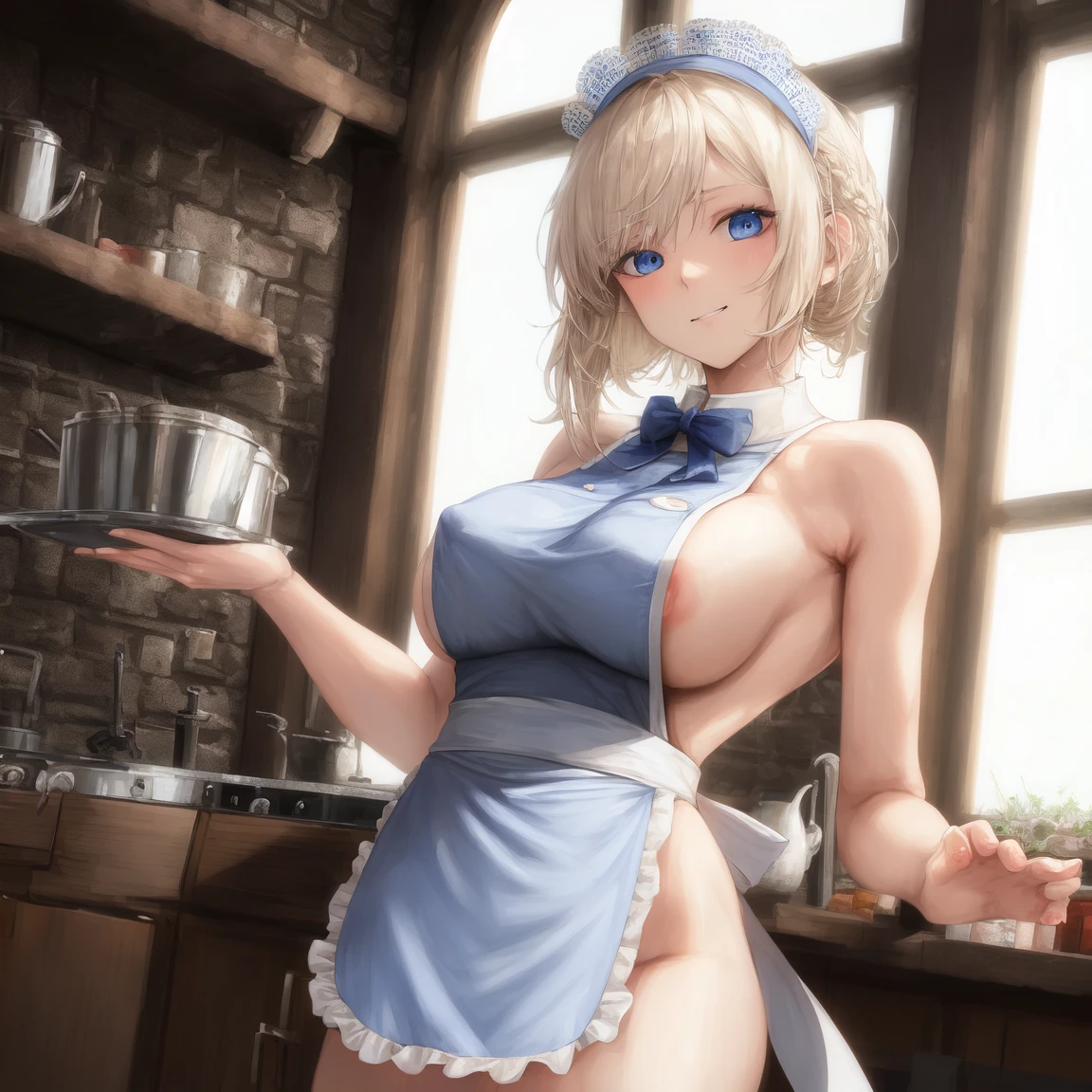 Naked apron tampak samping payudara